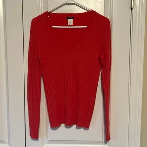 J. Crew Linen V-Neck Cable Knit Sweater cashmere blend S